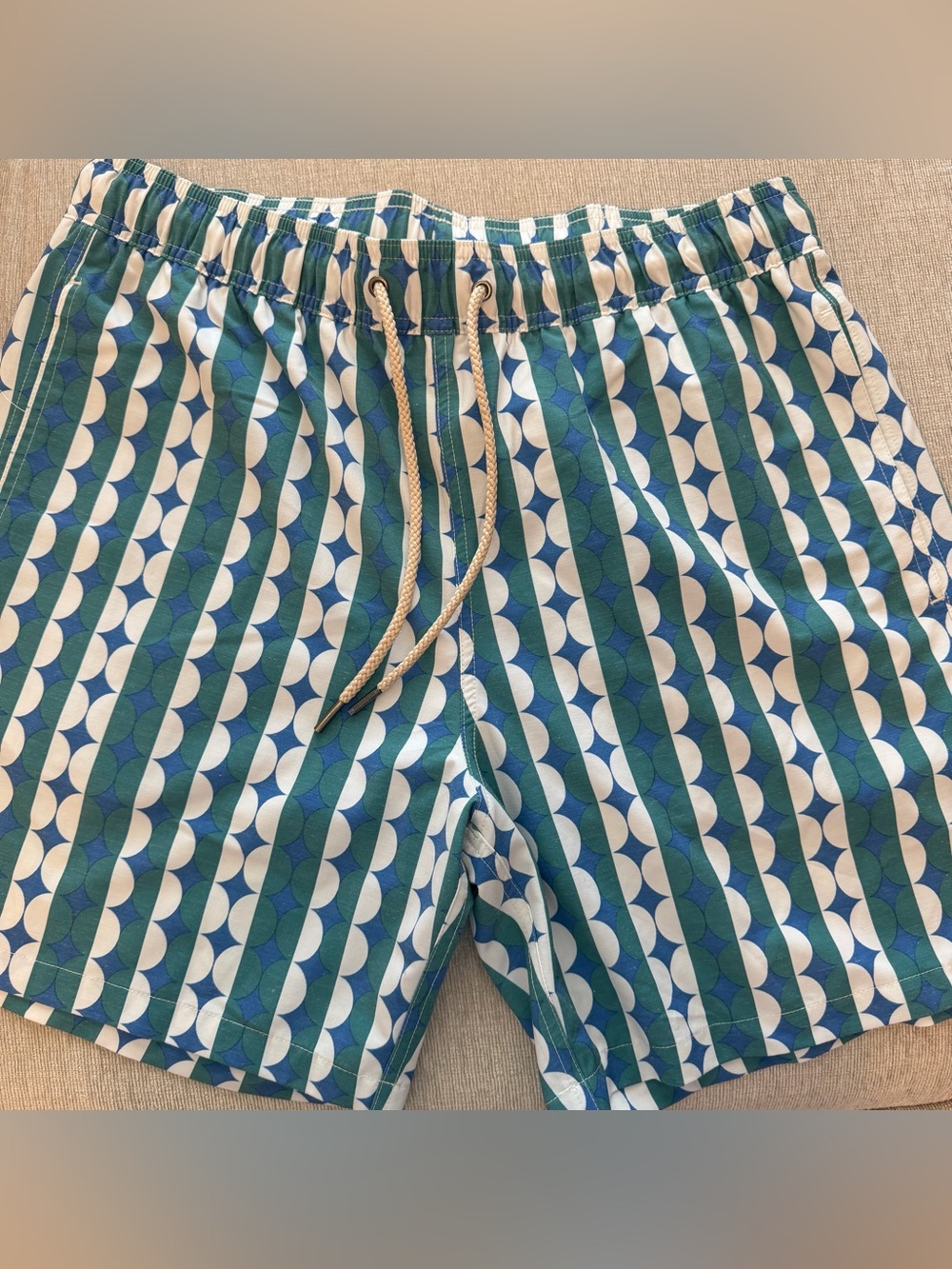 Fair Harbor Blue & Green Geometric Swim Trunks